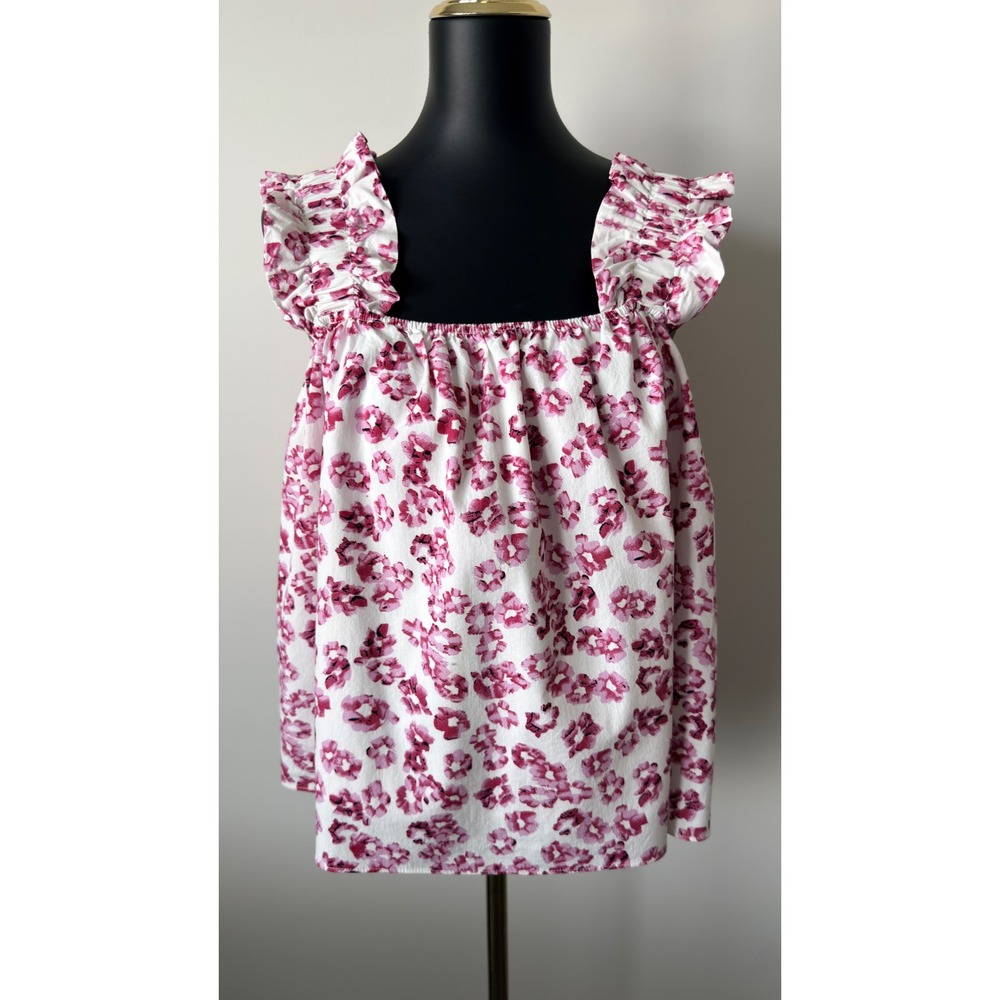 English Factory Pink Floral Ruffle Smocked Strap Babydoll Top Large